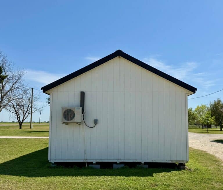 16x36 Outpost cabin office for sale Lott Texas Used Full Interior Finish (2) 16x36 Outpost: Office w/ Corner porch: Used