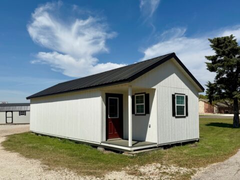 16x36 Outpost cabin office for sale Lott Texas Used Full Interior Finish (3) 16x36 Outpost: Office w/ Corner porch: Used