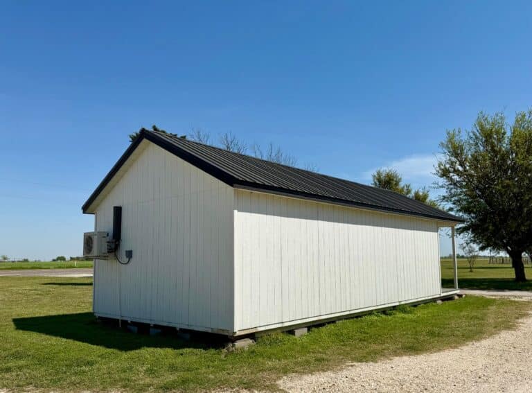 16x36 Outpost cabin office for sale Lott Texas Used Full Interior Finish 16x36 Outpost: Office w/ Corner porch: Used