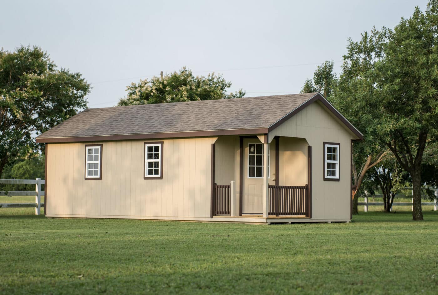 prebuilt cabin with corner porch